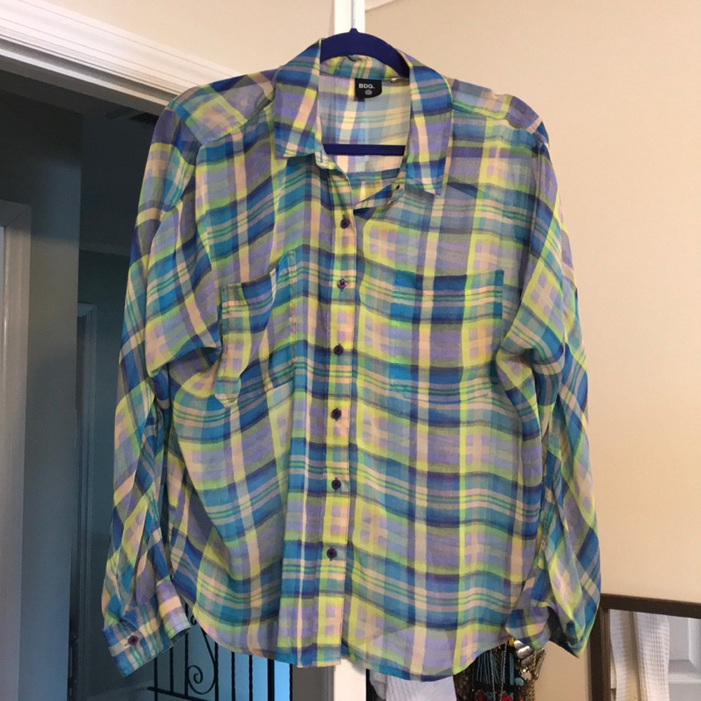 BDG Plaid Sheer Button Up